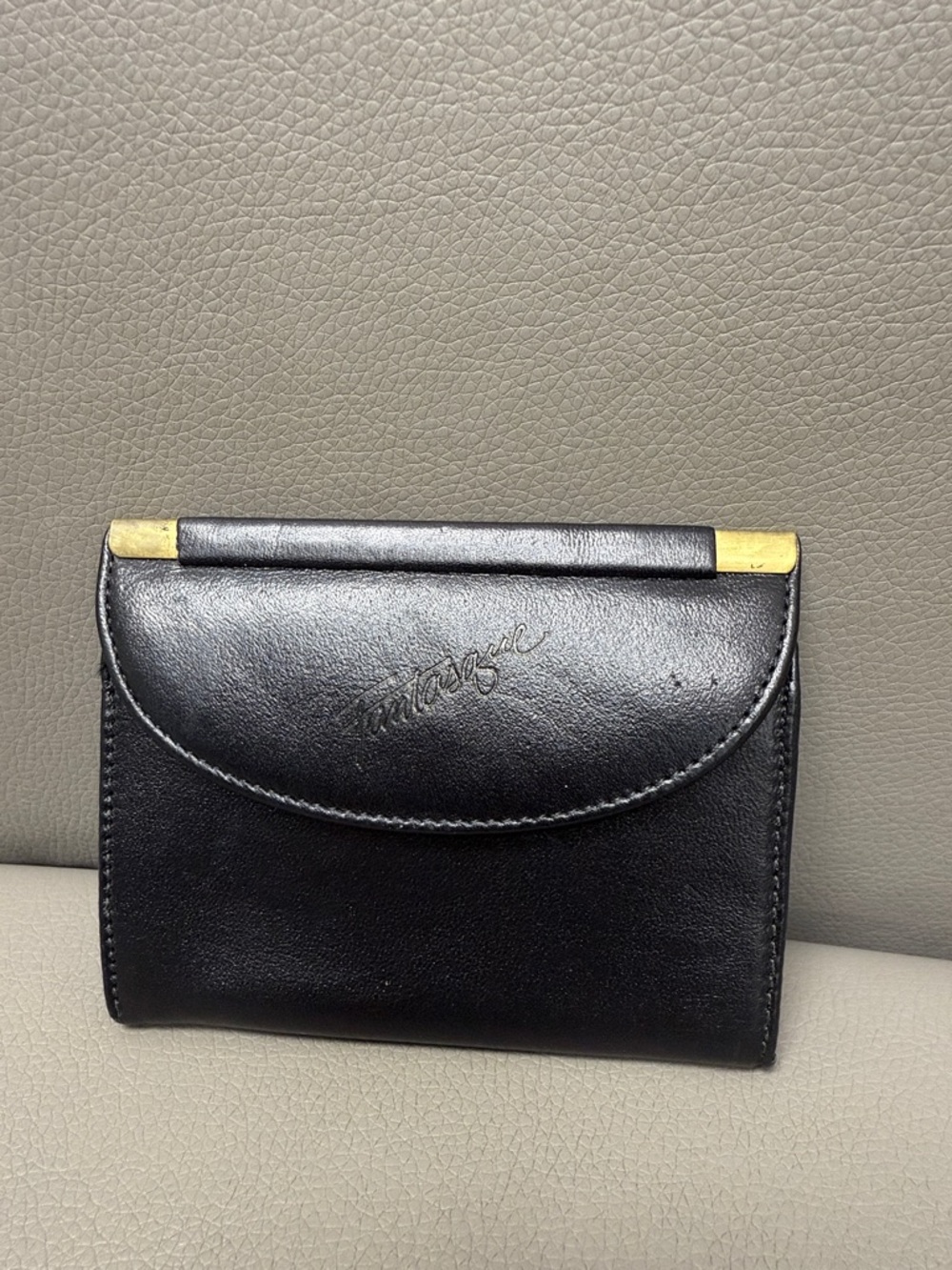 Vintage Black Leather Women's Wallet with Gold Accents